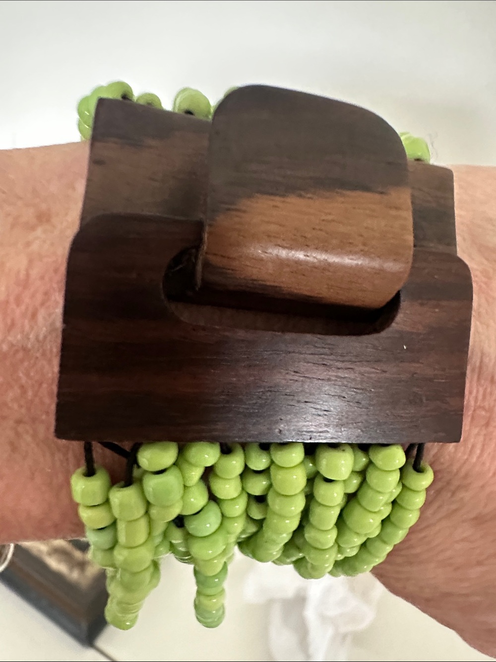 Koa Wood & Lime Green Beaded Multi-Strand Bracelet
